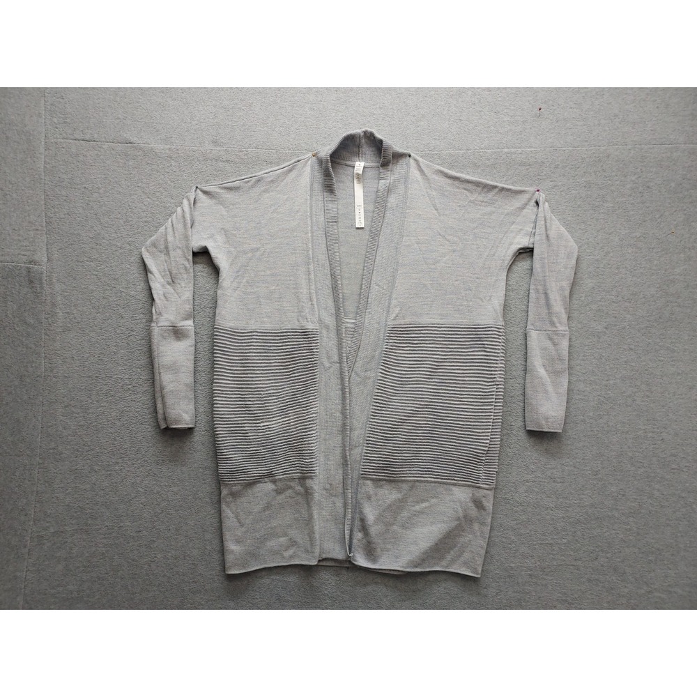 Lululemon Women Cardigan Sweaters 4 Gray Ribbed Pockets Long Sleeve Logo Outdoor